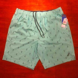 NWT Nautica Men's Swim Trunks, Size L, Green with Blue Anchors